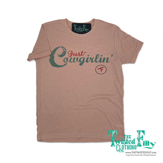 Just Cowgirlin' Girls S/S Youth Tee - Dusty Rose
