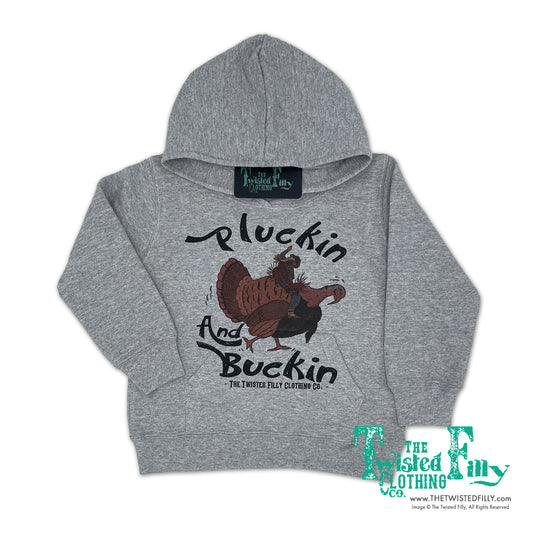 Pluckin and Buckin Turkey Bronc COWGIRL - Adult Hoodie - Gray