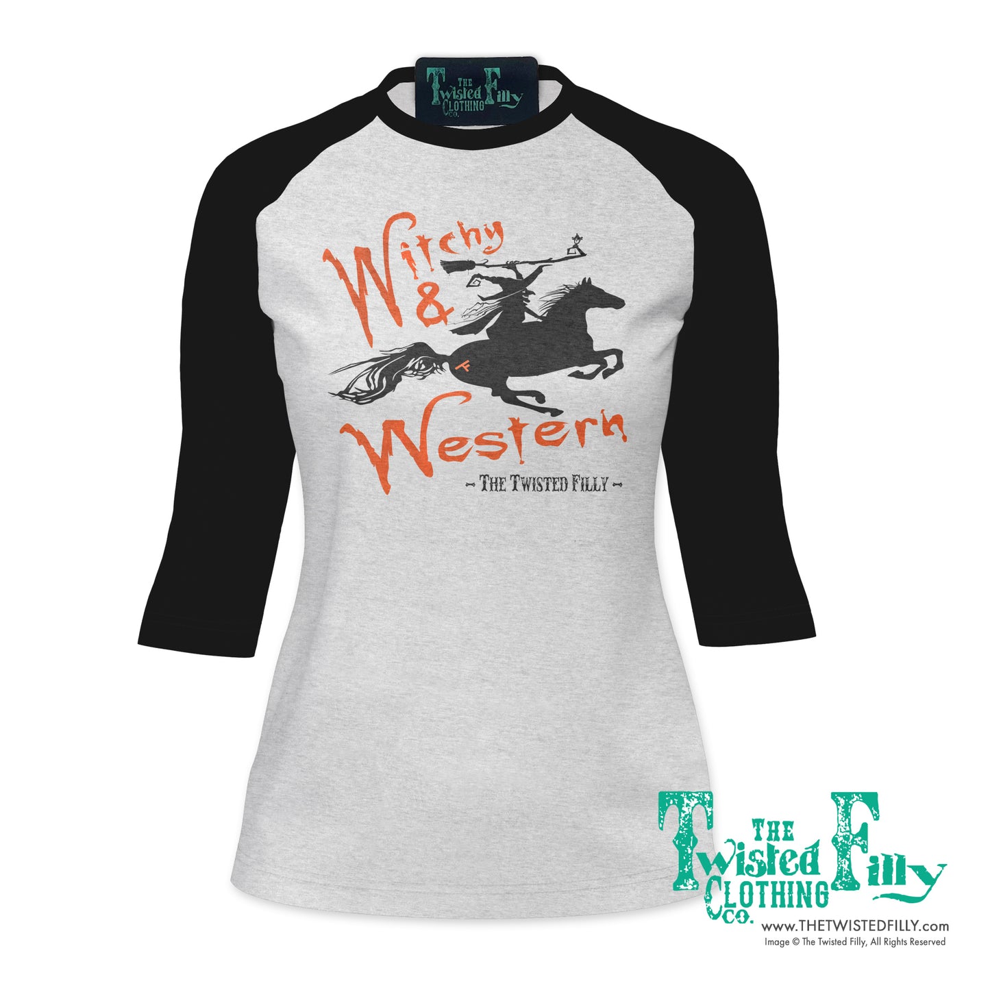 Witchy & Western - 3/4 Sleeve Adult Raglan Tee - Blk & Grey