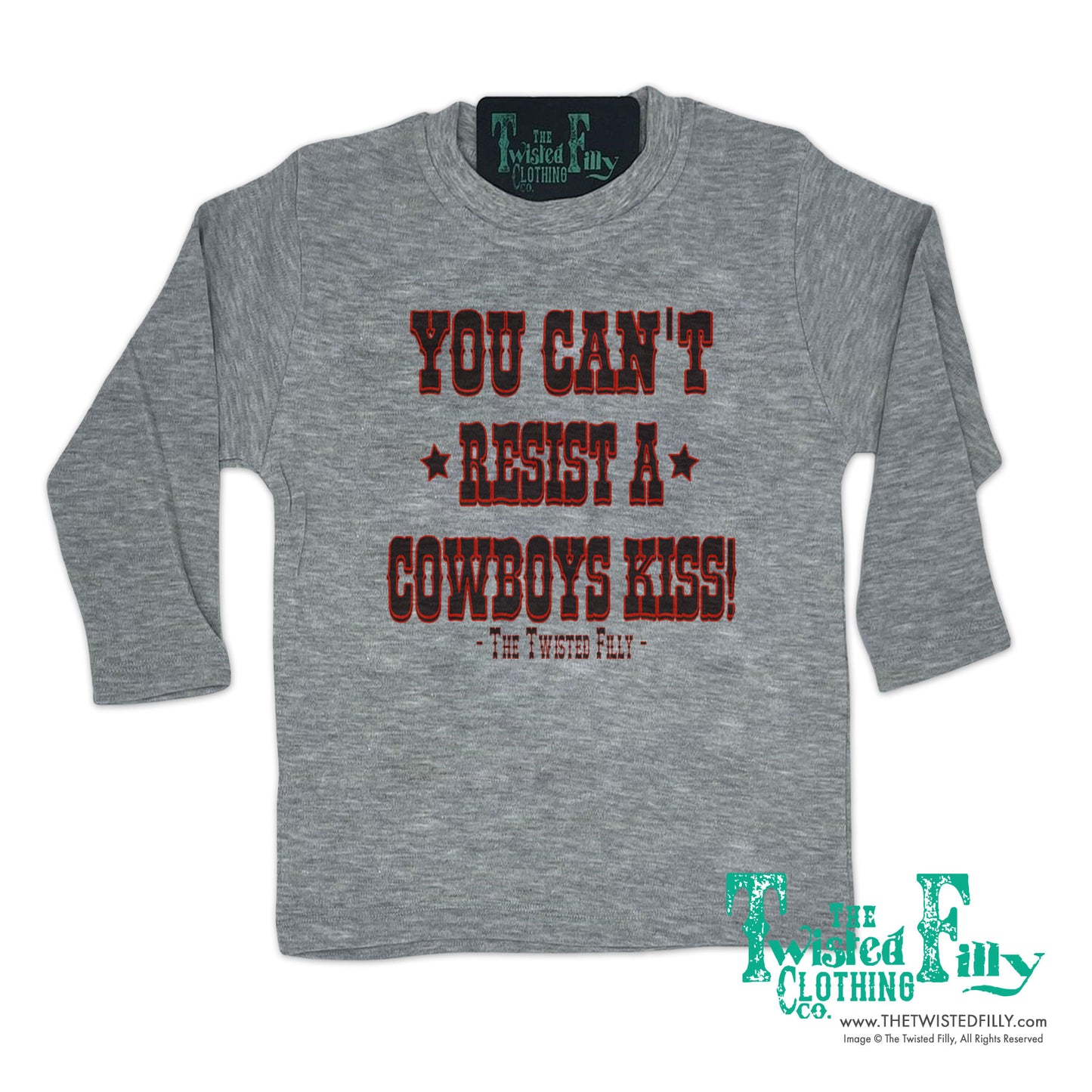 You Can't Resist A Cowboys Kiss - L/S Youth Tee - Gray
