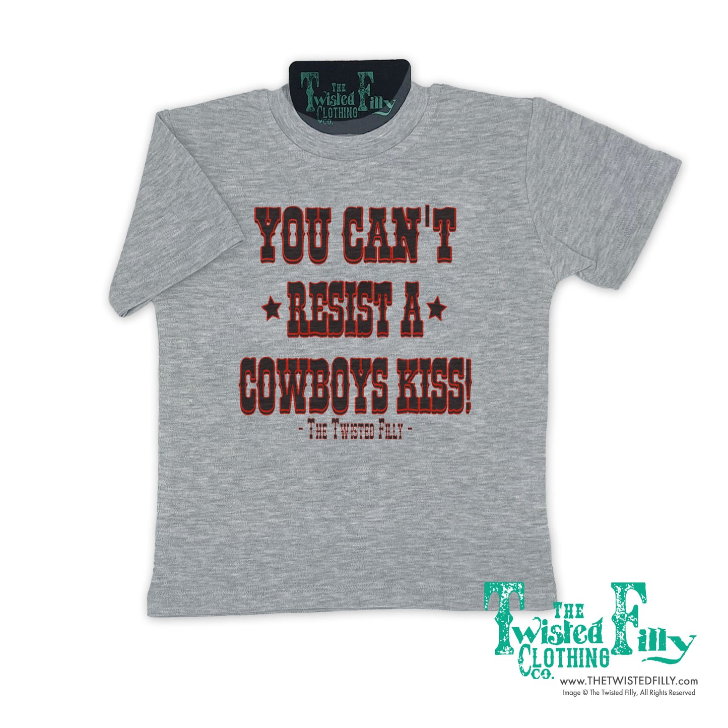 You Can't Resist A Cowboys Kiss - S/S Youth Tee - Gray